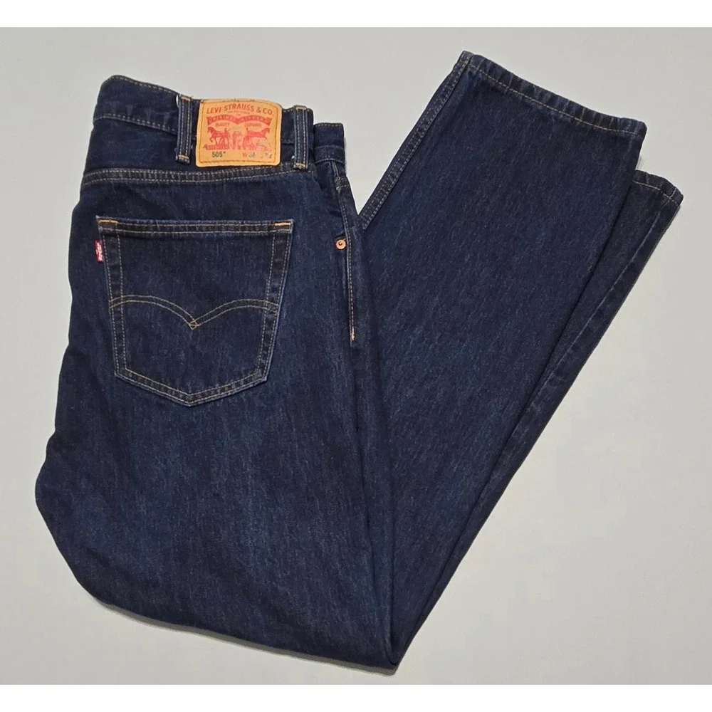 Levi's 505 Jeans‎ Mens 38x32 Dark Wash Straight Leg Regular Fit Denim
